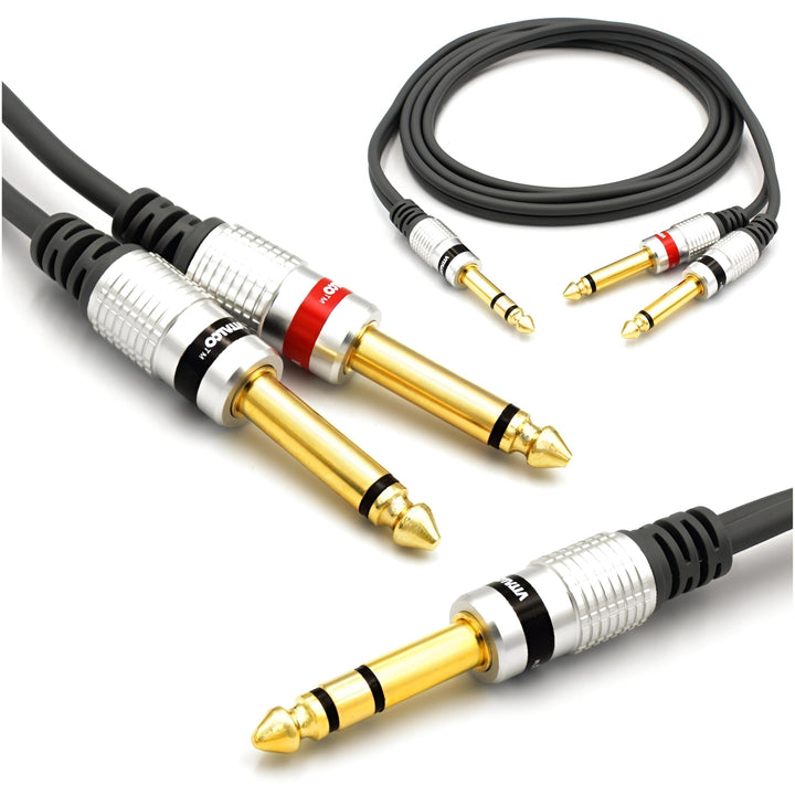 6.3mm Stereo auf 2x 6.3 Mono Klinke Kabel 2m gross Klinkenstecker Stereo zu 2x Male Grosse Insertkab