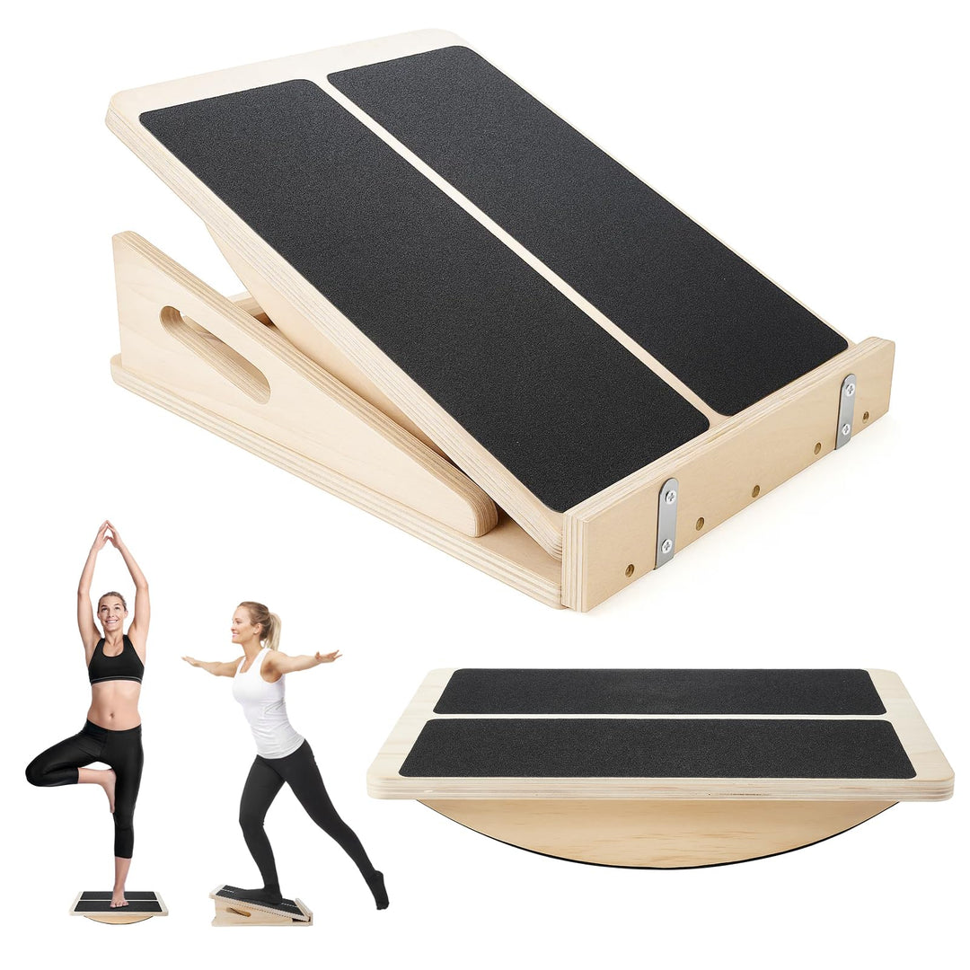 2 In 1 Wadendehner aus Holz,Balance Board und Schrägbrett Zusammenklappbar,4 Neigungswinkel mit Grif