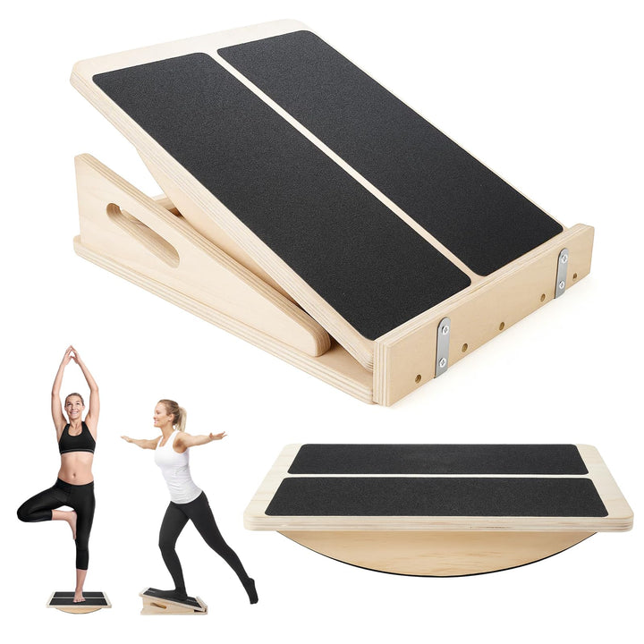 2 In 1 Wadendehner aus Holz,Balance Board und Schrägbrett Zusammenklappbar,4 Neigungswinkel mit Grif