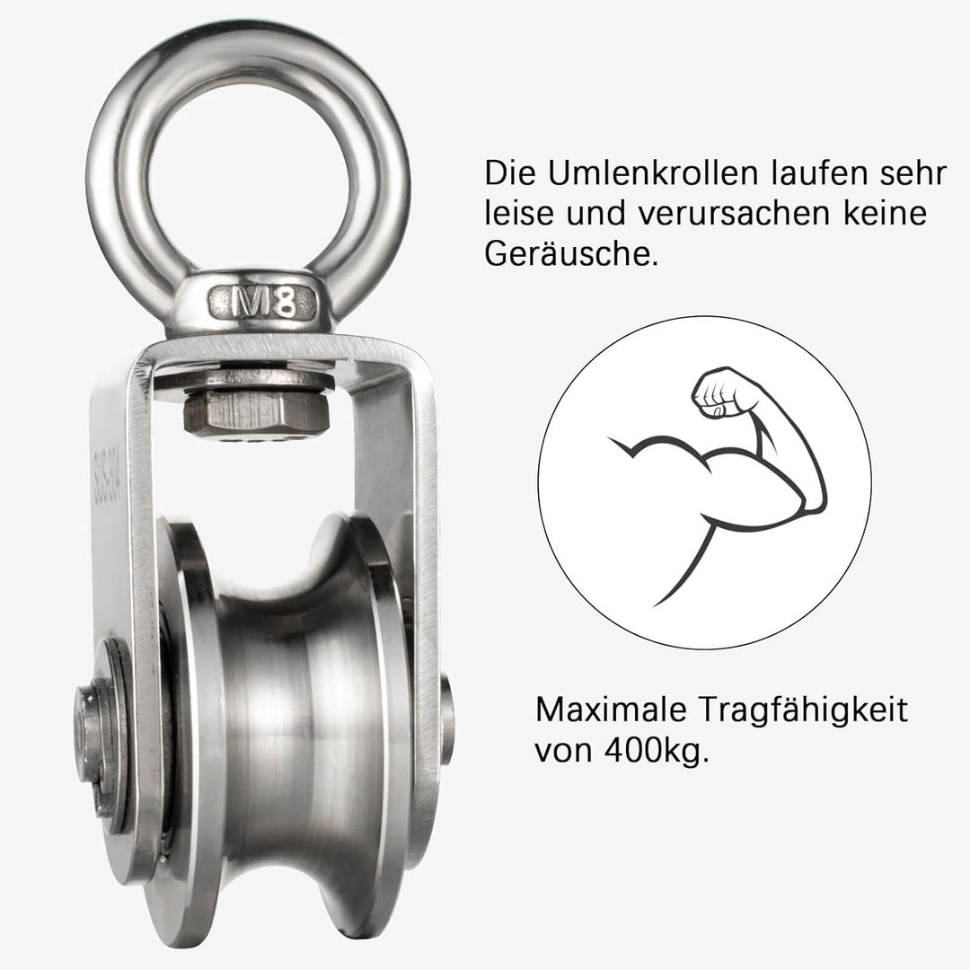 2 Stück Umlenkrolle Stahlseil/Seile, Seilrolle Edelstahl mit 2 Kugellager 2 Stück C, 2 Stück C