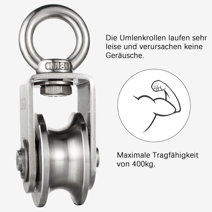 2 Stück Umlenkrolle Stahlseil/Seile, Seilrolle Edelstahl mit 2 Kugellager 2 Stück C, 2 Stück C
