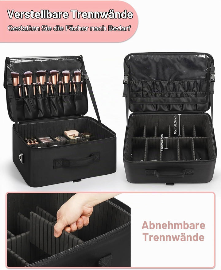Relavel XXL Make-up-Koffer, Professioneller Kosmetik-Organizer mit Pinselhalter, 4 durchsichtigen Ta