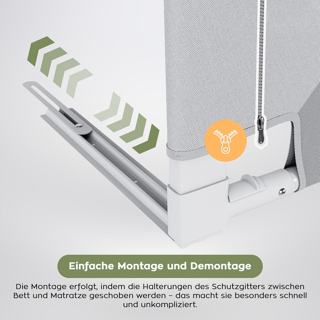TULANO Cover 44, Bettgitter Kinderbett, Sicherheitsgitter Absenkfunktion, 18-Fach höhenverstellbar,