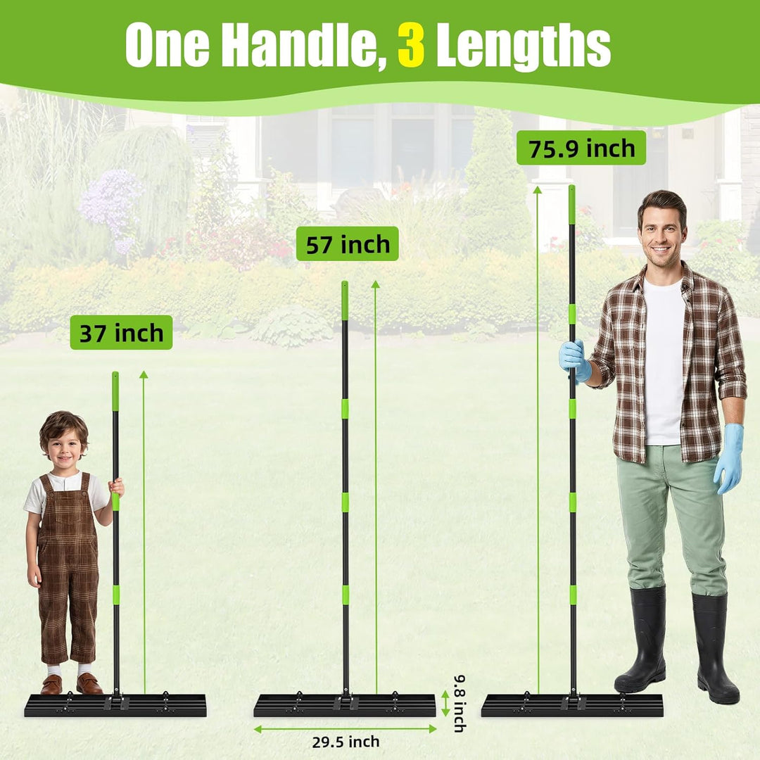 GARDTECH Rasenrakel 75x25 cm | Nivellierrechen aus Edelstahl mit Anti-Kipp-Design | 195 cm Verstellb