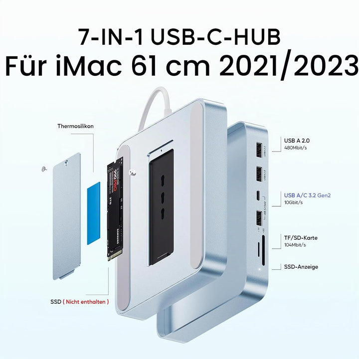PULWTOP USB C HUB Für iMac 24-Zoll 2021/2023,7 In 1 USB-Hub Für iMac M1/M3,iMac Zubehör Mit USB C 10