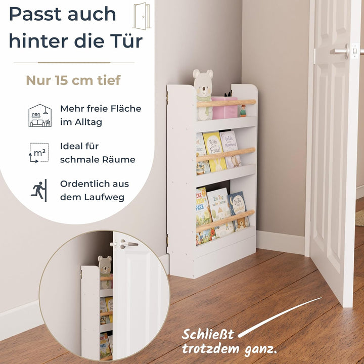 Bücherregal Kinder mit 3 Ablagen, Montessori Kinderbücherregal zur Wandmontage, Wandregal für Bücher