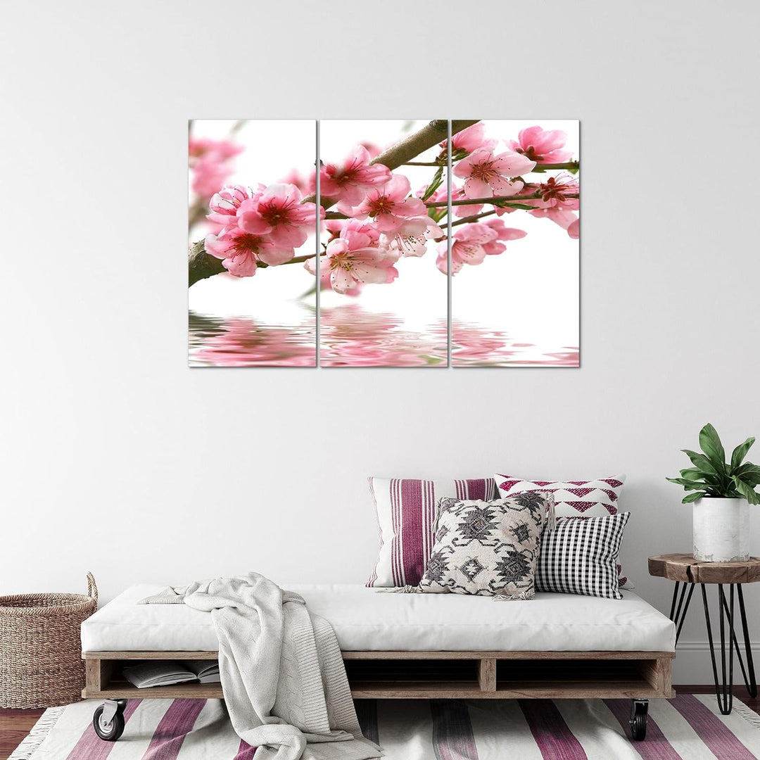 Runa Art Wandbilder Blumen Sakura Bild XXL Wohnzimmer Schlafzimmer Rosa Kirschbaum 120 x 80 cm 3 Tei
