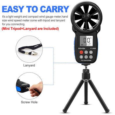INFURIDER Digital Anemometer YF-866B,Windmesser Windmessgerät LCD Wind Speed Meter Gauge Air Flow Me