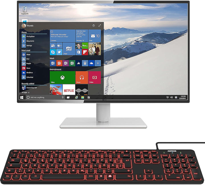 Arteck USB Kabelgebundene Tastatur Hintergrundbeleuchtung 7 Farben & Einstellbare Helligkeit Full Si
