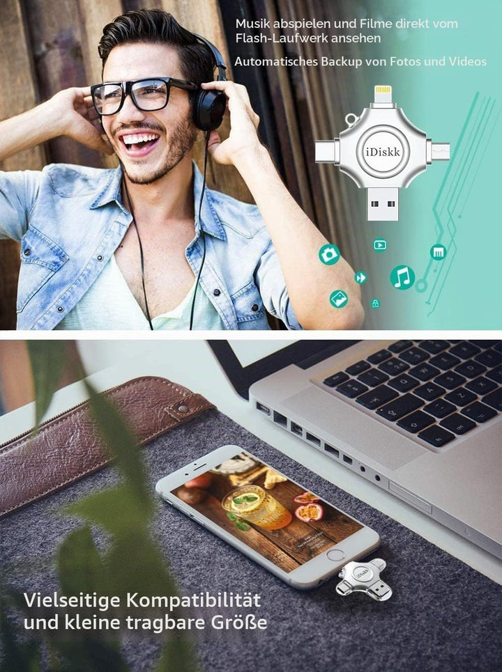 iDiskk 1 TB MFi-zertifizierter Fotospeicher für iPhone, USB-Flash-Laufwerk für USB-C, iPad, Android,