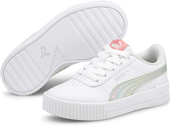PUMA Carina L Jr Kinder Sneaker Leder Schuhe 370677 06 Weiss 26 EU Puma White Puma Silver, 26 EU Pum