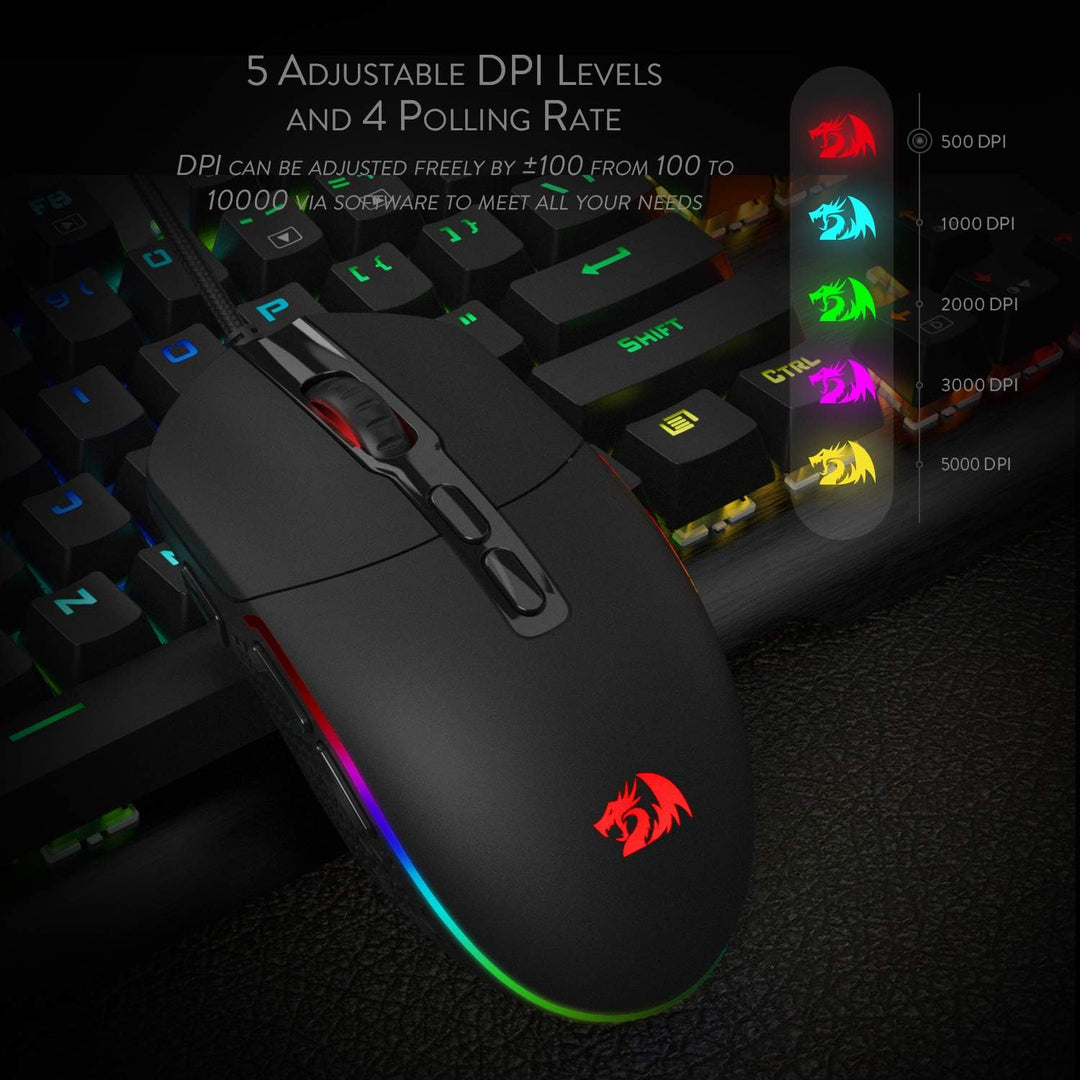 Redragon M719 Invader Optische Gaming-Maus, kabelgebunden, 7 programmierbare Tasten, RGB-Hintergrund