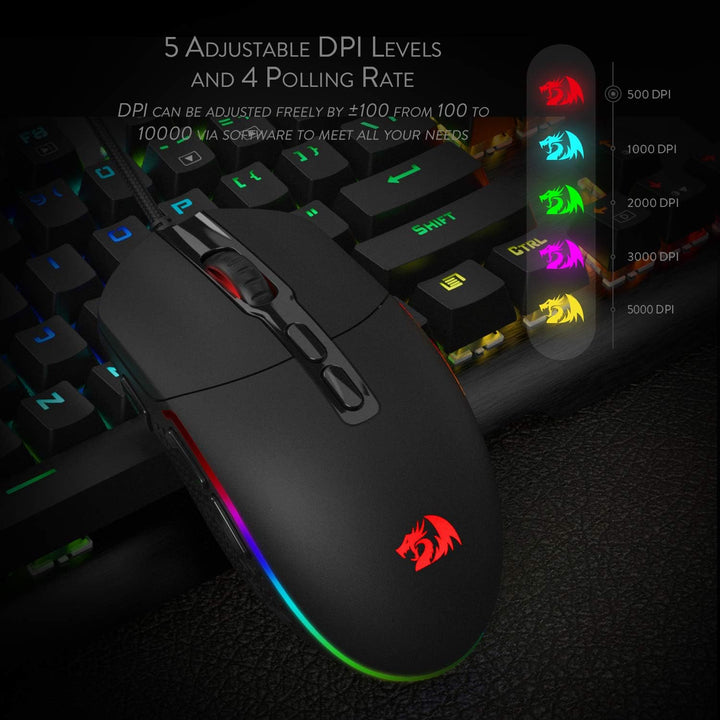 Redragon M719 Invader Optische Gaming-Maus, kabelgebunden, 7 programmierbare Tasten, RGB-Hintergrund
