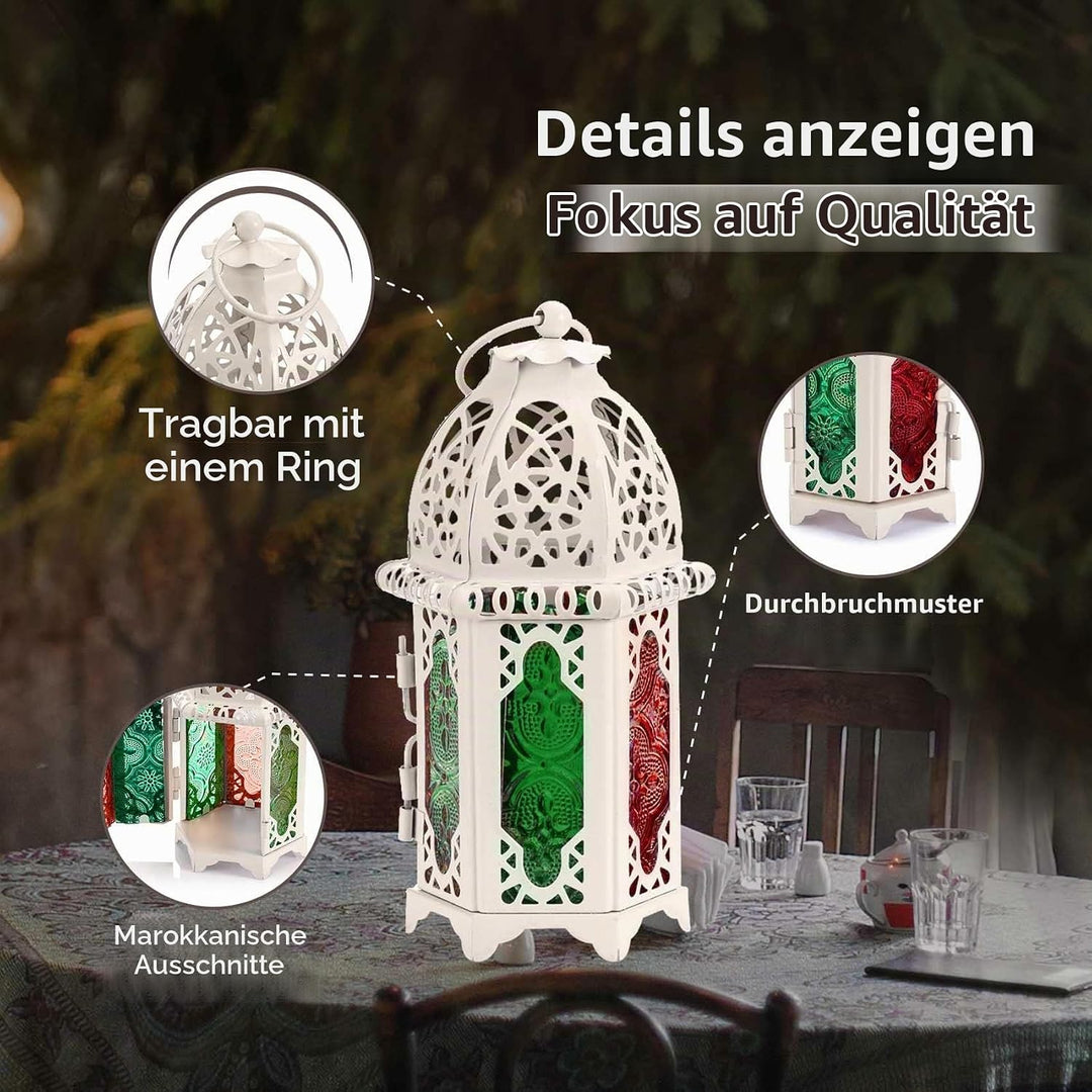 Nuptio 2 Stück Marokkanischen Stil Kerze Laterne, Kleine Teelichthalter mit Bunten Glasscheiben Idea