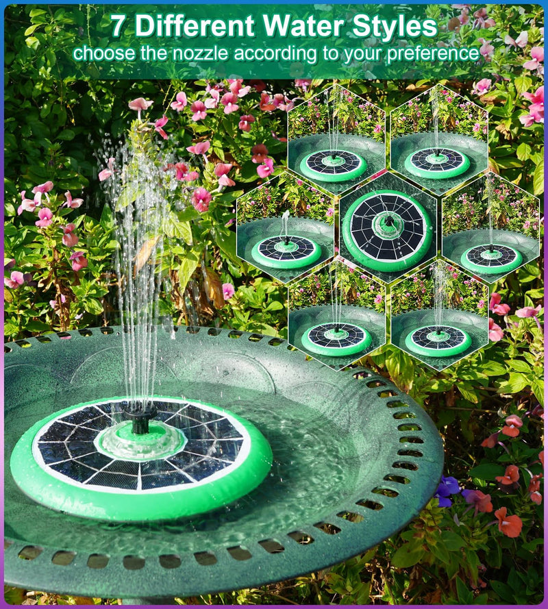 SZMP Solar Springbrunnen 5W,2024 Upgraded Glas Solar Teichpumpe mit 8 Düsen & 4000mAh Batterie,Bunte
