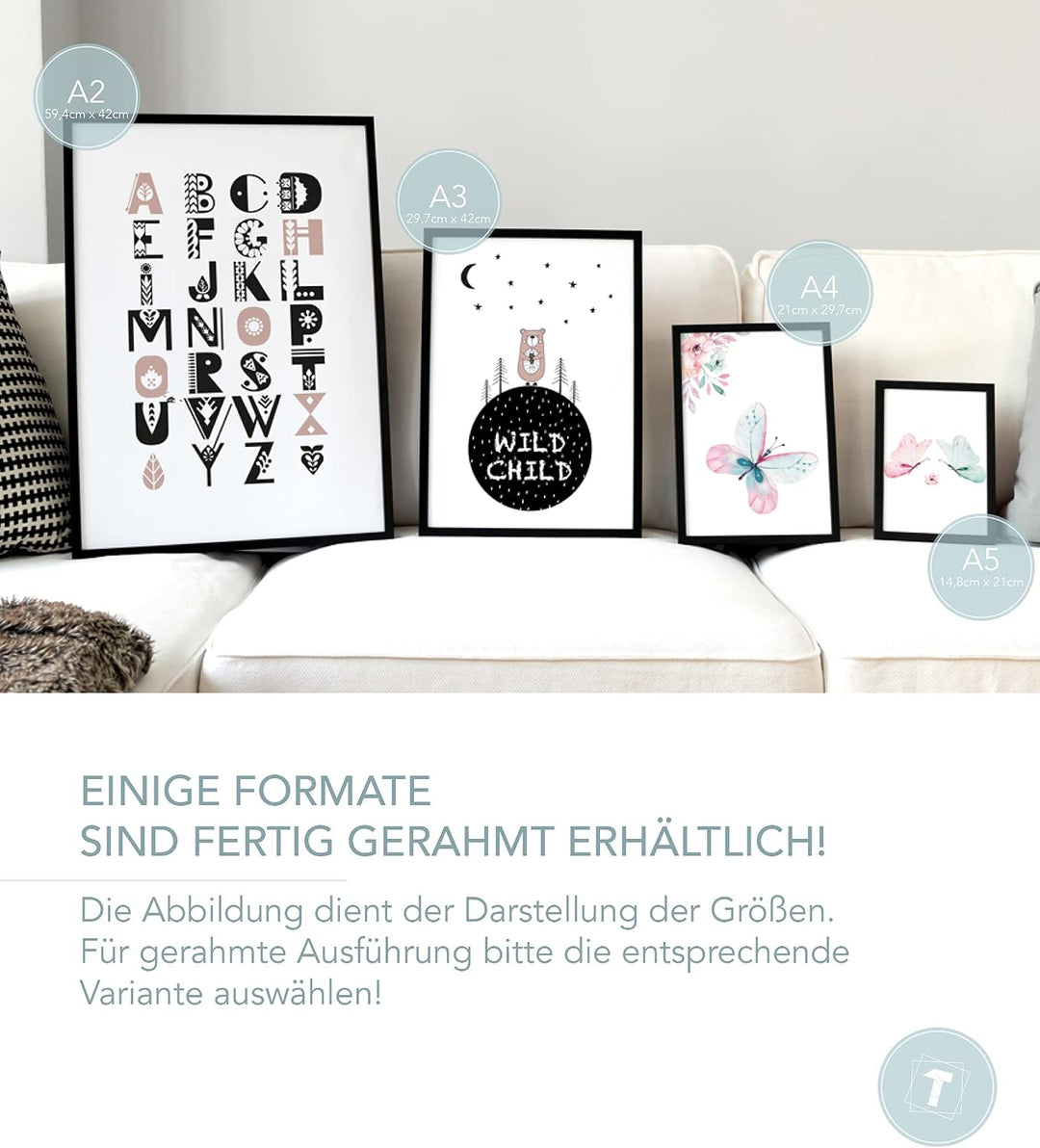 Papierschmiede® Kinderposter in A4 gerahmt im weissen Holzrahmen, Wanddeko für Kinderzimmer, Babyzim