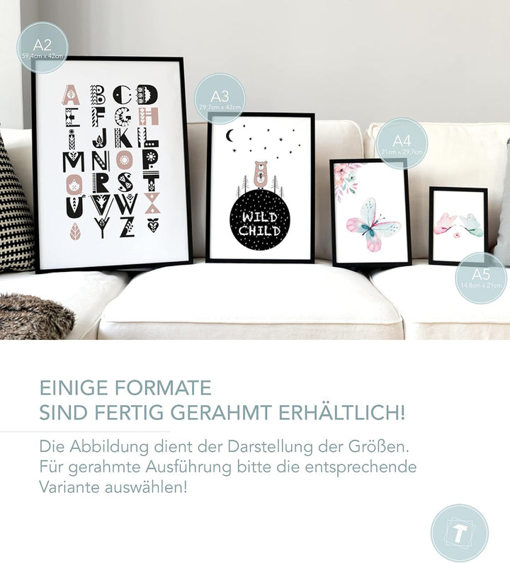 Papierschmiede® Kinderposter in A4 gerahmt im weissen Holzrahmen, Wanddeko für Kinderzimmer, Babyzim