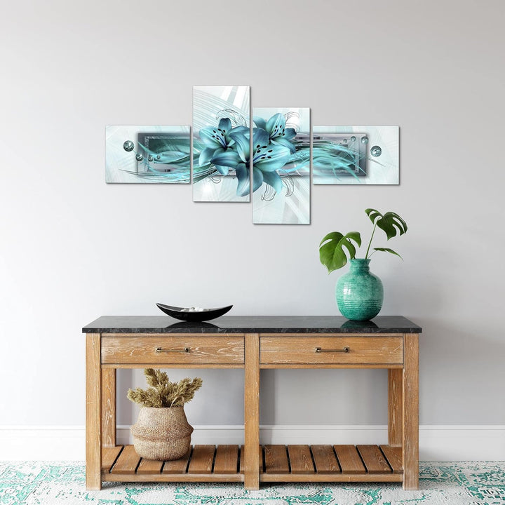 Runa Art Bild Modern Blumen Lilien - Made in Germany - Wandbilder Abstrakt Türkis 4 Teilig 008742a 1