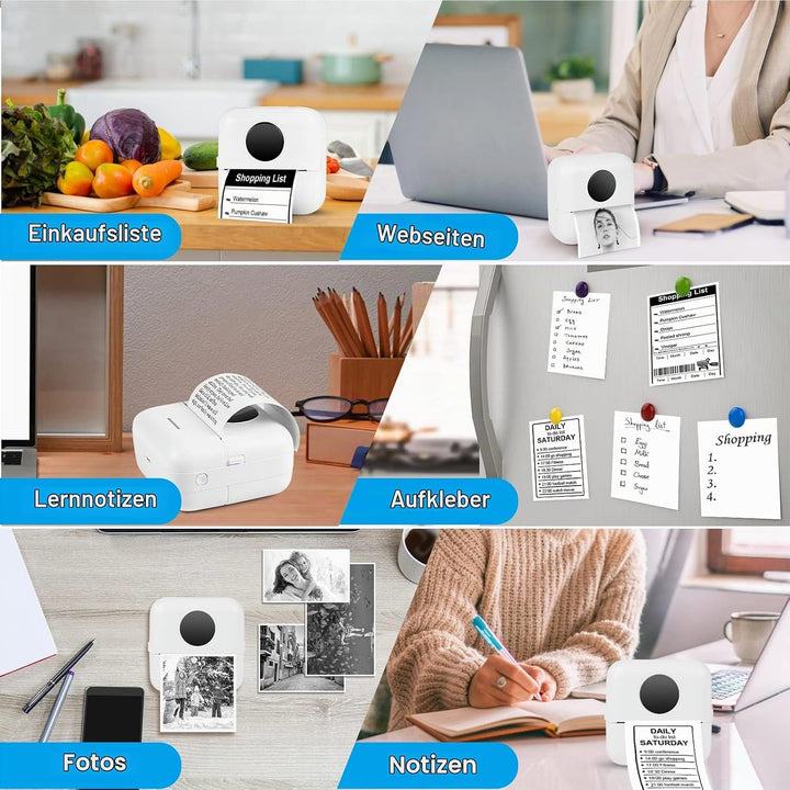 GuKKK Mini Drucker, Mobiler Fotodrucker, Tragbarer Mini Fotodrucker, Wireless Fotodrucker Thermodruc