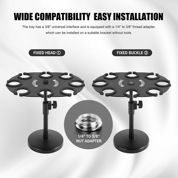 TM100 Multi-Mikrofonhalter für Mikrofonständer – quadratischer Tablett-Aufsatz hält bis zu 8 Mikrofo