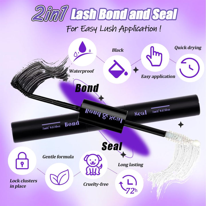 DNSGOOR DIY Wimpern Extensions Kit 840Pcs D Curl Wimpern Cluster Erweiterung Set mit Lash Spiegel Bo