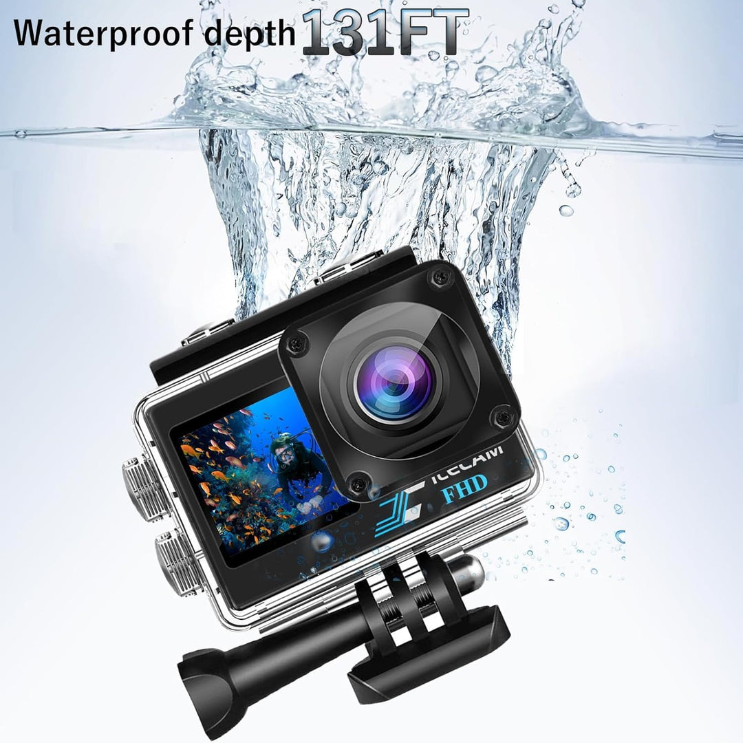 Xilecam Dual Screen Action Cam 1080P 32 GB Karte wasserdichte Kamera wasserdichte Unterwasserkamera