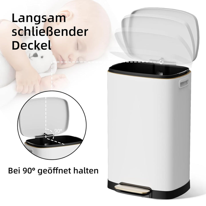 KSSKSS Mülleimer Küche, 50 Liter, Abfalleimer, Treteimer mit sanft schliessendem Deckel und Fusspeda
