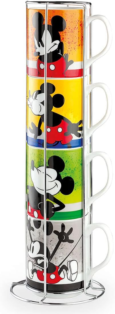 Egan 4 Teilig Stapelbare Mug Set Mickey I Am + Metalrack ML. 350 PWM21I/4AM Mehrfarbig
