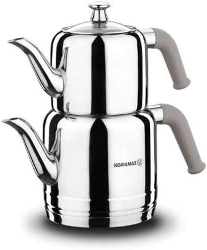Korkmaz | Riva | Teekannen-Set | Teekessel | Teekocher | Wasserkocher | Samowar | Aus Edelstahl | 3