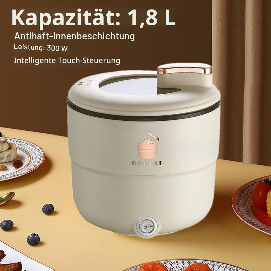 Hot Pot Elektrisch, 1,8 L, Tragbarer Ramen-Kocher, Antihaft-Bratpfanne, Elektroherd, 300 W, Schnelln