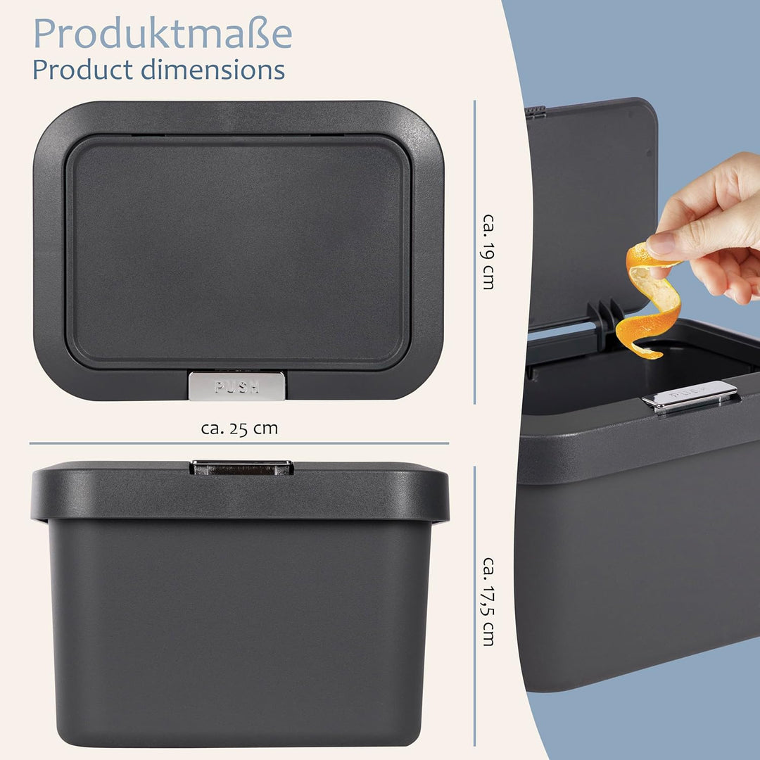ONVAYA® Komposteimer für die Küche ǀ Anthrazit ǀ geruchsdicht ǀ spülmaschinengeeignet ǀ für Arbeitsp