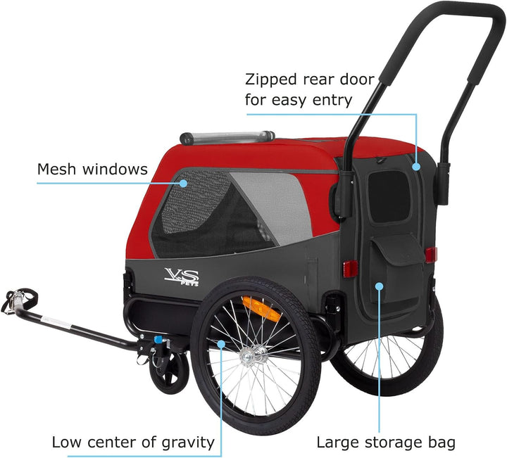 Tiggo VS Medium Hundeanhänger &amp; Buggy 2in1 Fahrradanhänger Hundebuggy Jogger für Hunden bis 23kg Rot