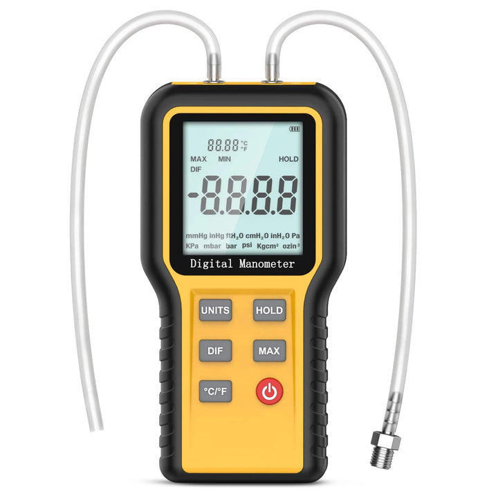 BTMETER Manometer Gas Air Pressure Meter, Dual Port Manometro Pressure Differential Gauge, for HVAC