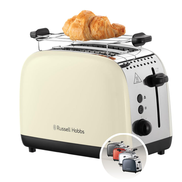 Russell Hobbs Toaster [für 2 Scheiben] Colours Plus Edelstahl Creme (extra breite Toastschlitze, ink