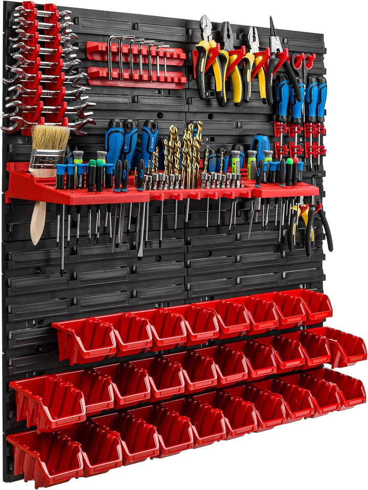 Lagersystem Werkstattregal | 78 x 78 cm | 28 stck. Box | Wandregal mit Werkzeughalterungen und Stape