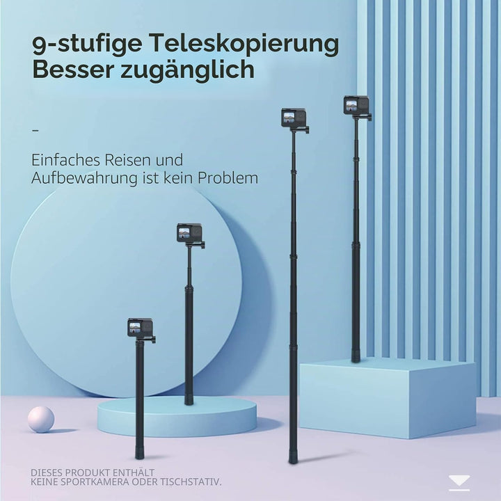TELESIN Ultra Langer Extendable Carbon Selfie-Stick für GoPro Hero 10/9/8/7 Action 2，300 cm Lightwei