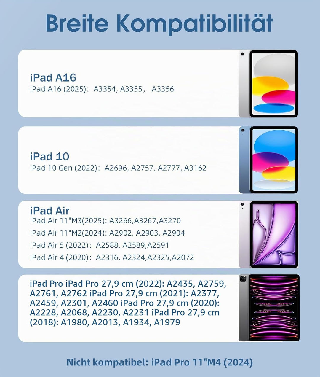 Vobafe Hülle mit Tastatur für iPad A16 11 Generation 2025/10 Gen 2022 10,9", Air 11 Zoll M4 2026/M3/