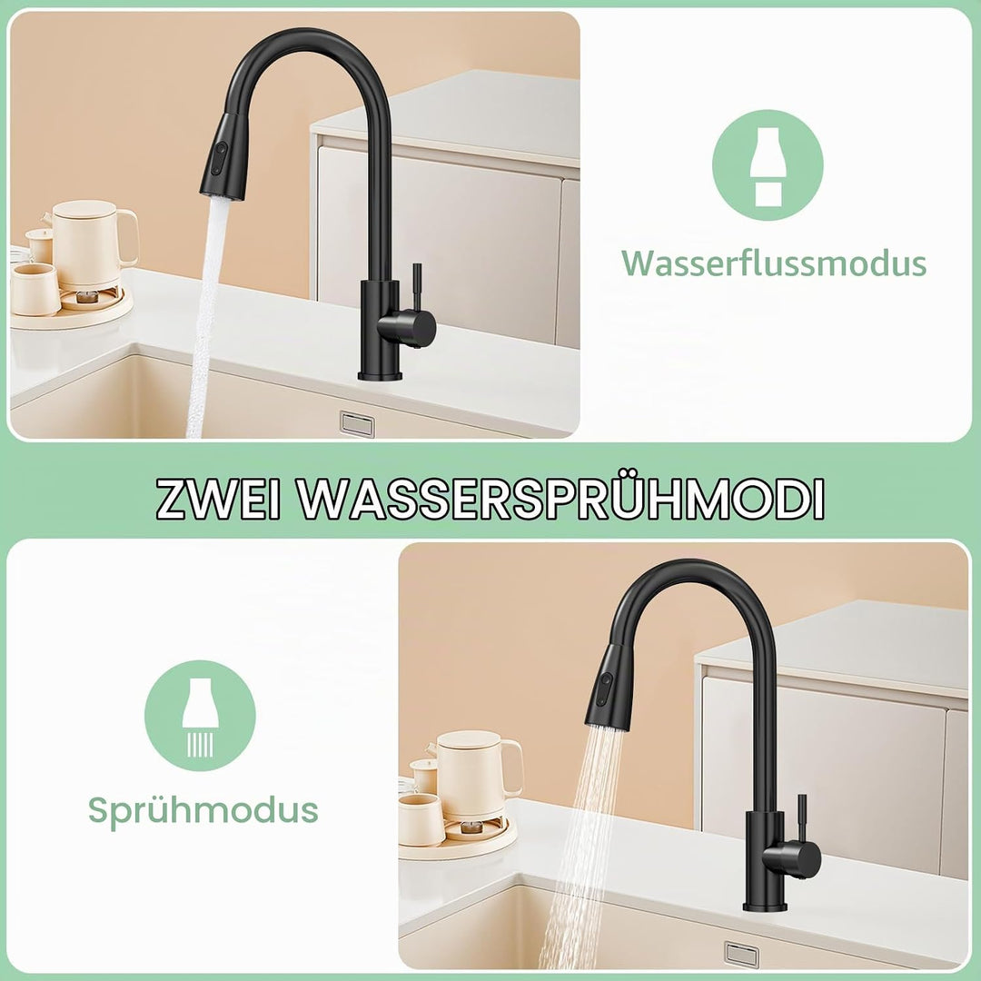 Amdoticknpf Wasserhahn Küche, Küchenarmatur Ausziehbar, Mischbatterie mit 360° Schwenkbar, Edelstahl