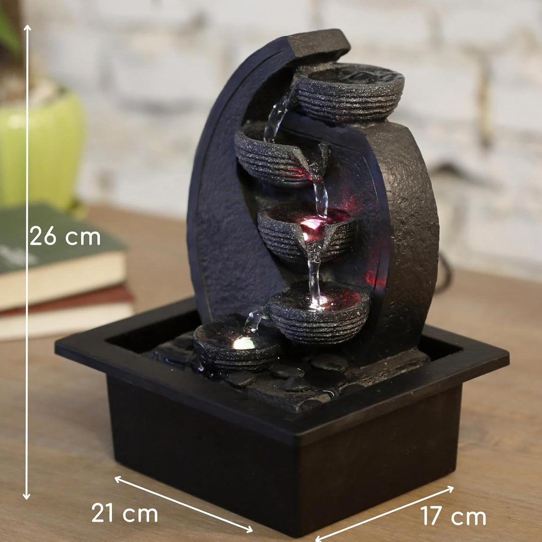 Zen'Light - Zimmerbrunnen Wasserfall V2 4 Ebenen in Natursteinoptik mit farbigem LED-Licht - Moderne