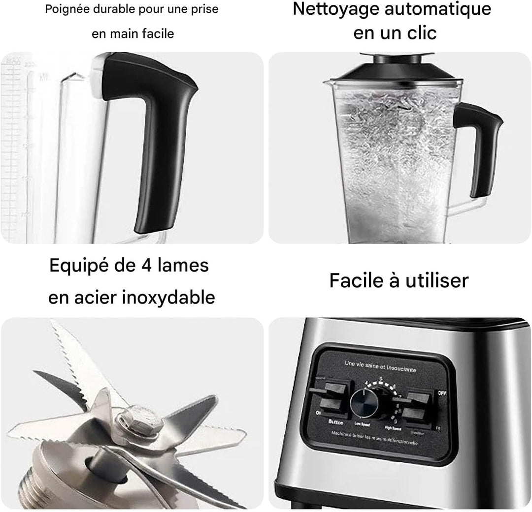 Standmixer Smoothie, 2-in-1 Standmixer mit 4 Klingen, 6000 W Leistung, 2 l Kapazität, Design mit 9 G
