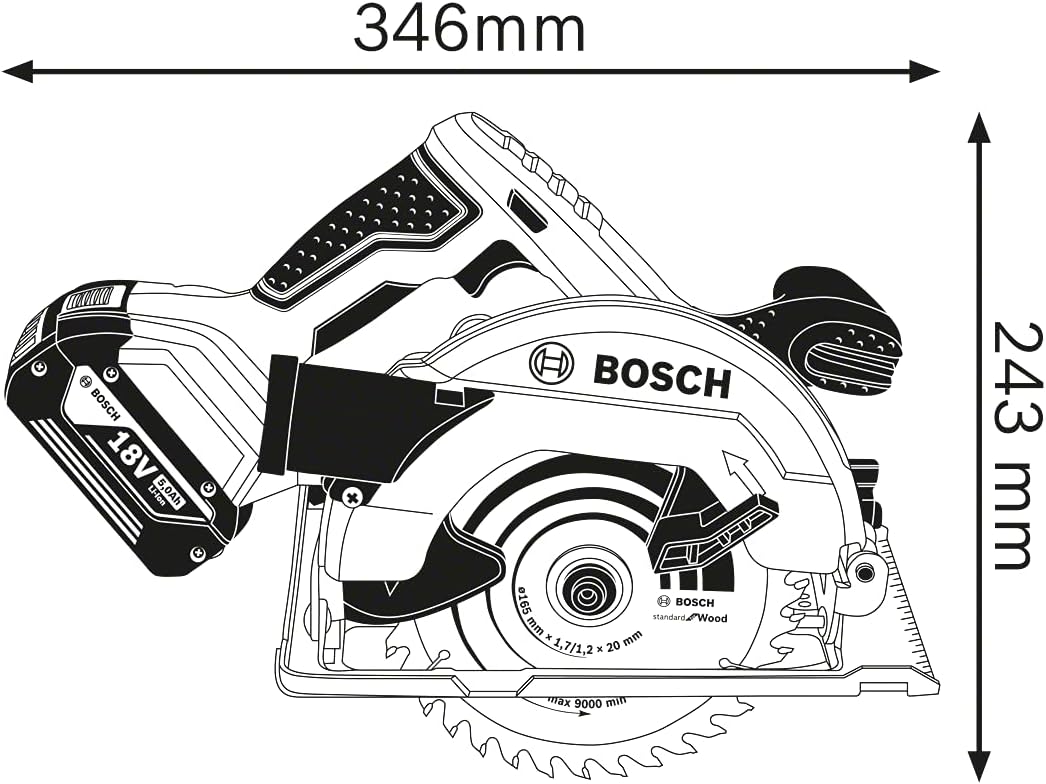 Bosch Professional 060166H00A GKS 18 V-LI Akku-Kreissäge, 2 x 5, 0 Ah Akku, Schnellladegerät, Parall