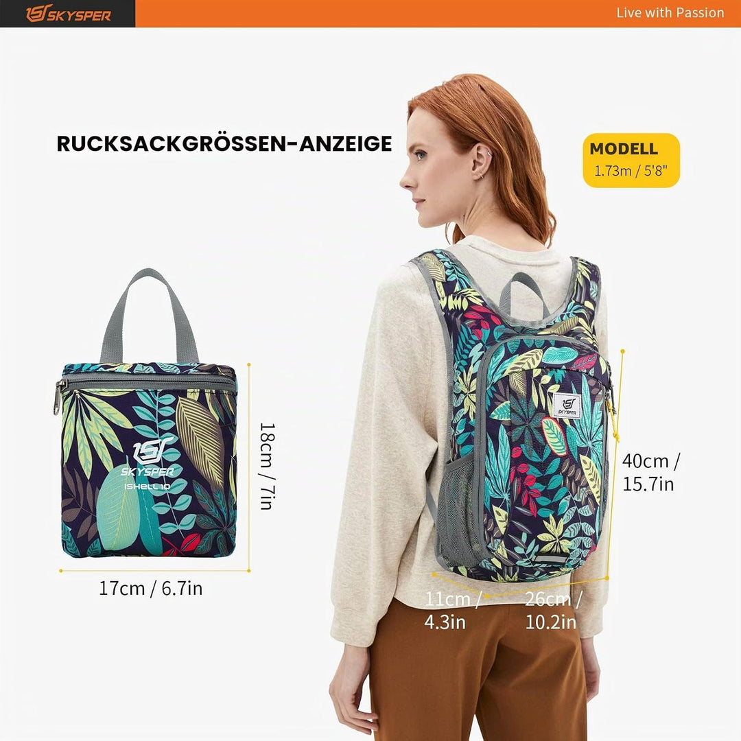 SKYSPER 10L/15L/20L Faltbarer Rucksack Ultraleicht Tagesrucksack Wasserfest Daypack Reiserucksack Wa