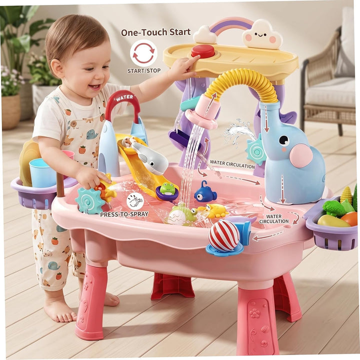 Wasserspieltisch Doppelschichtiger Wassertisch für Kinder mit Umlaufrutsche und sensorischem Angelsp