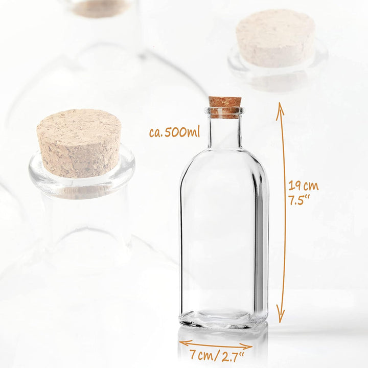 com-four® 6x Glasflasche 500 ml mit Korken - leere Flasche mit Korkenverschluss - Glasbehälter zum B