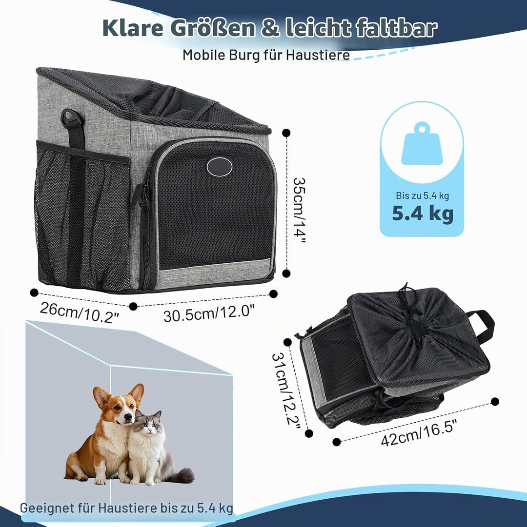 Hundefahrradkorb Vorne &amp; Atmungsaktiver Hunderucksack bis 5,5 kg, Faltbarer Hunde Rucksack, Hundekor