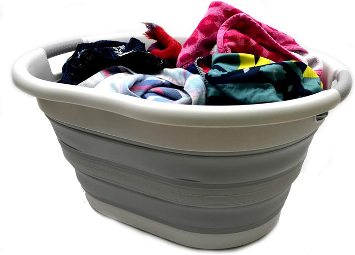 SAMMART 36L Collapsible Plastic Laundry Basket, Water Capacity 28L (Oval, Grau/Grau) Oval Grau/Grau,