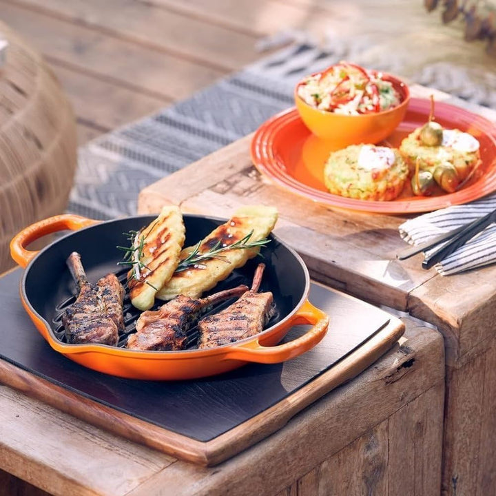 LE CREUSET Signature Hohe runde Grillpfanne aus Gusseisen, für alle Herdarten und Backöfen, 25 cm, O