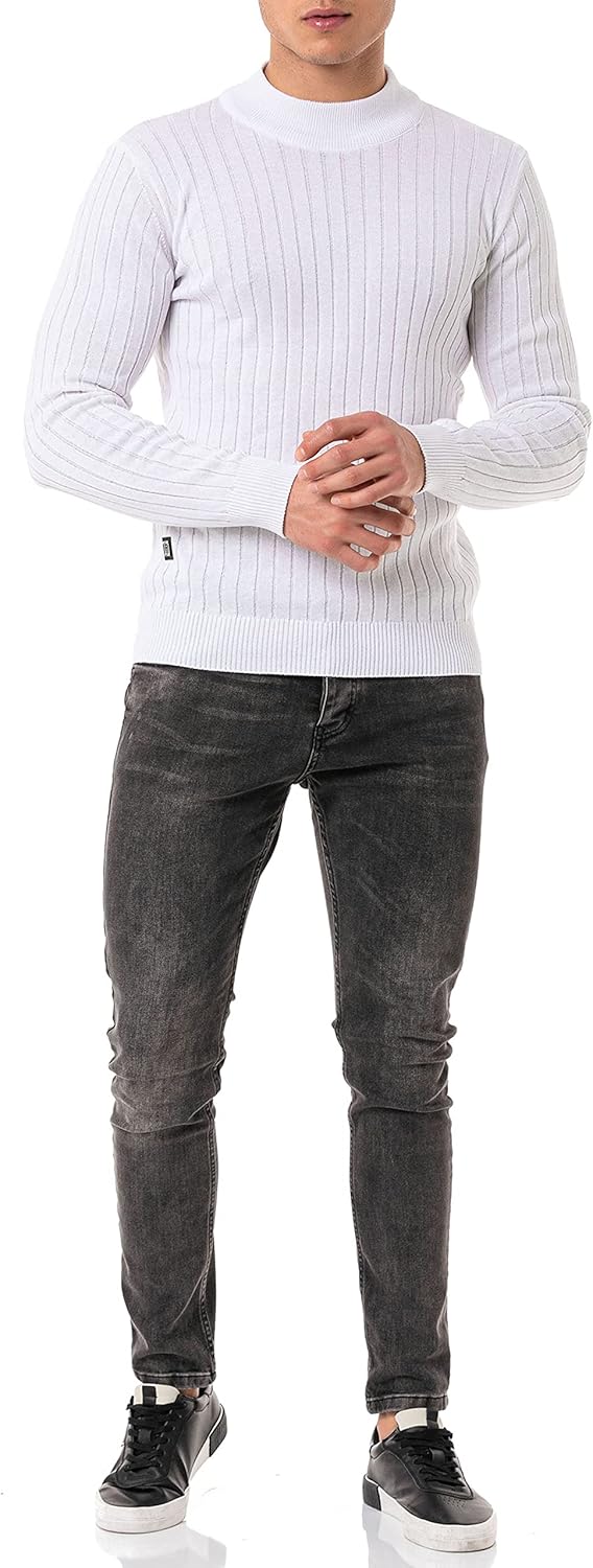 Red Bridge Herren Strickpullover Stehkragen Pullover L Weiss, L Weiss