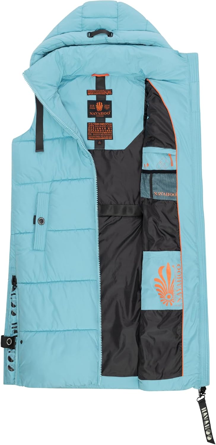 Navahoo Damen ärmellose lange Outdoorweste warme Winterjacke Schnuffelchen XS-3XL XS Sky Blue, XS Sk