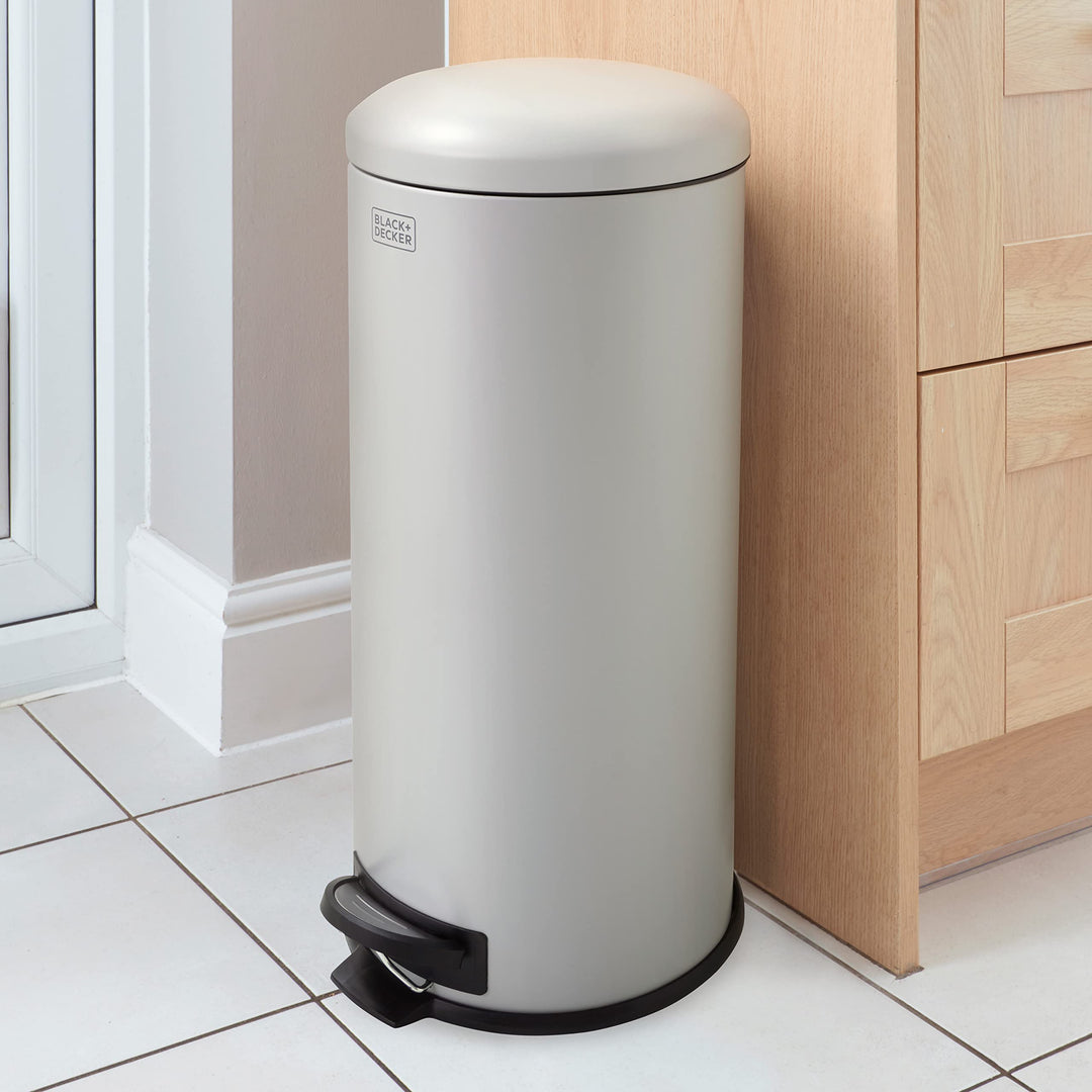Black+Decker Treteimer mit Absenkautomatik, 30 l, Edelstahl, Grau